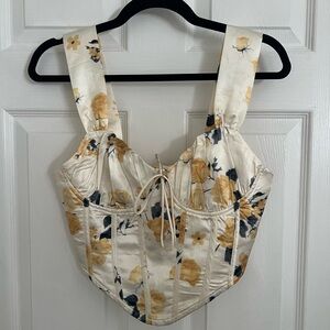 Yellow Floral Satin Corset Top